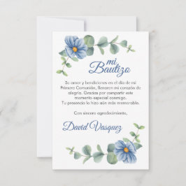 Aquarellgrüne Blätter und Blütenblumen Taufe Dankeskarte