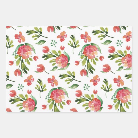 Aquarellgrüne Blume. Blumenmuster Geschenkpapier Set (Vorderseite 3)