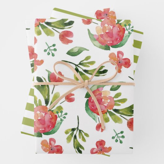Aquarellgrüne Blume. Blumenmuster Geschenkpapier Set (Beispiel)