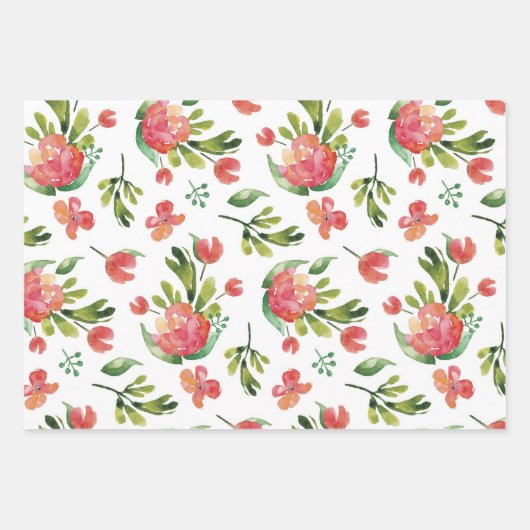 Aquarellgrüne Blume. Blumenmuster Geschenkpapier Set (Vorderseite)