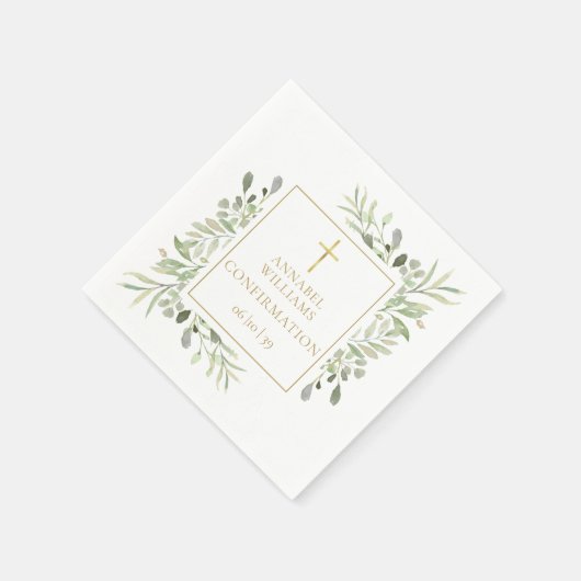 Aquarellgrüne Blumengoldbestätigung Serviette (Ecke)