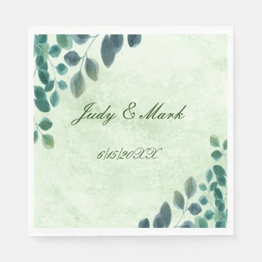 Aquarellgrüne Eukalyptus-Blätter Papier Napkin Serviette (Vorderseite)