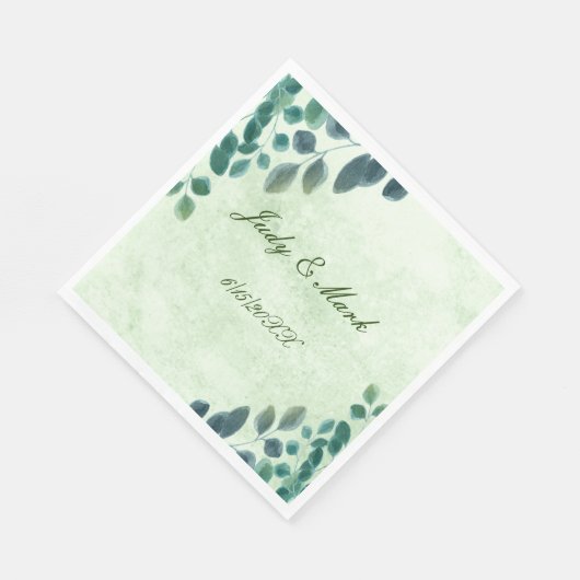 Aquarellgrüne Eukalyptus-Blätter Papier Napkin Serviette (Ecke)