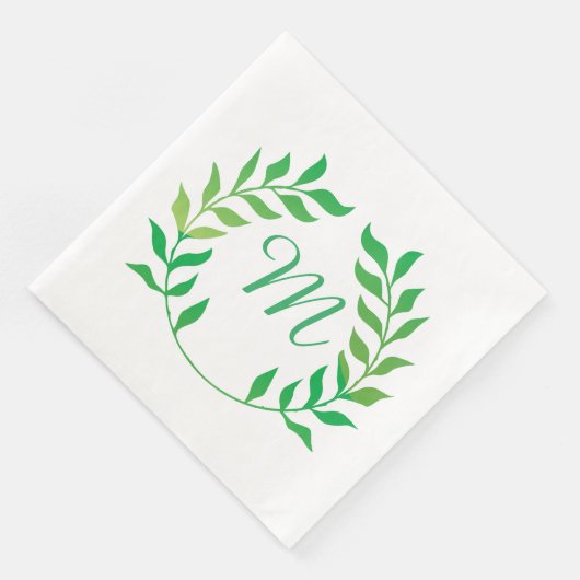 Aquarellgrüne Garland-Monogramm Serviette (Ecke)