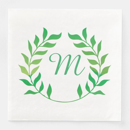 Aquarellgrüne Garland-Monogramm Serviette (Vorderseite)