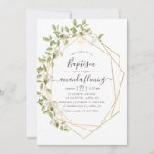 Aquarellgrüne geometrische Taufe Einladung (Vorderseite)