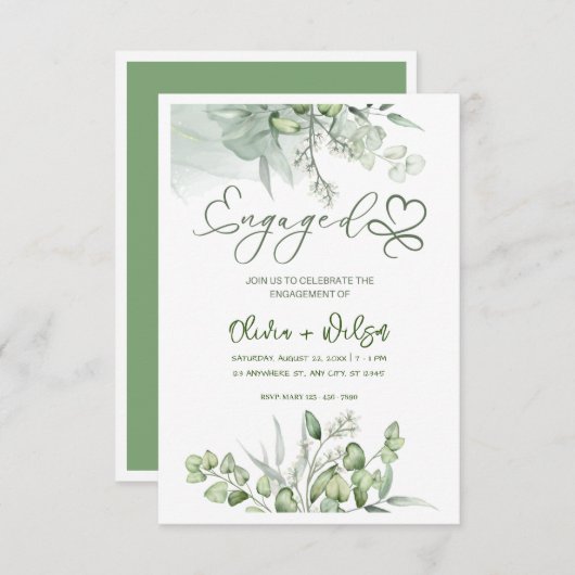 Aquarellgrüne Hochzeit speichern Sie das Datum Ein Einladung (Vorne/Hinten)