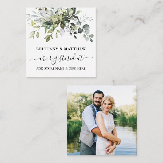 Aquarellgrüne Hochzeitskanzlei Foto Begleitkarte (Vorne/Hinten)