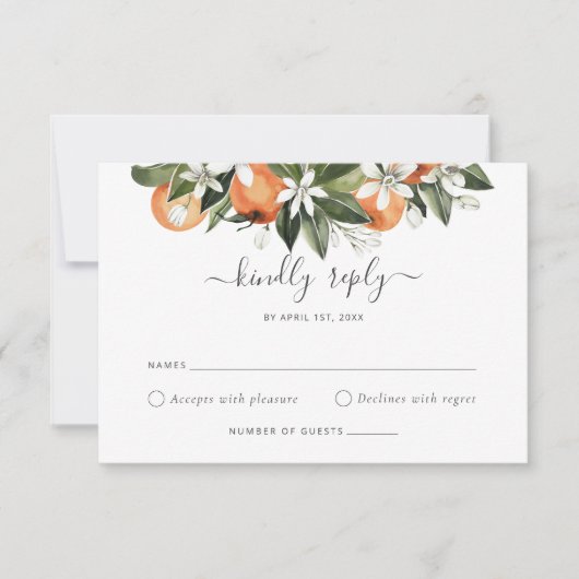 Aquarellgrüne Orange Blossom Wedding RSVP Einladung (Vorderseite)