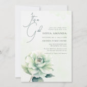 Aquarellgrüne Rose Kinderdusche Einladung (Vorderseite)