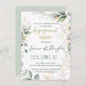 Aquarellgrüne und goldene Blätter Engagement Parte Einladung (Vorne/Hinten)