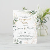 Aquarellgrüne und goldene Blätter Engagement Parte Einladung (Stehend Vorderseite)