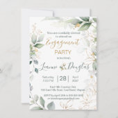 Aquarellgrüne und goldene Blätter Engagement Parte Einladung (Vorderseite)