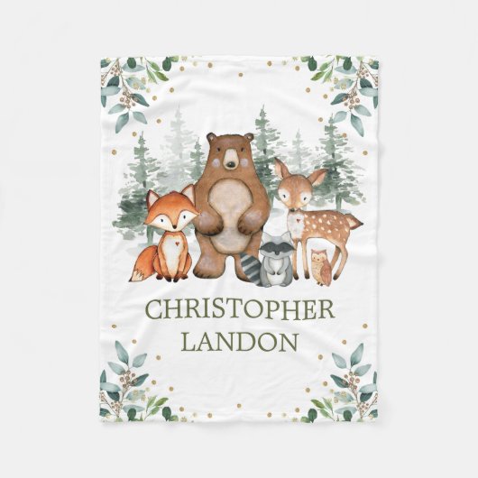 Aquarellgrüne Wälder Waldbäume Junge Kinderzimmer Fleecedecke (Vorderseite)