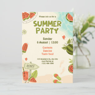 Aquarellgrüne Wassermelone Sommermonat Party Einladung