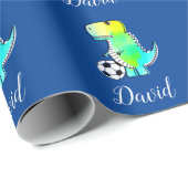 Aquarellgrüner Dinosaurier mit Individuelle Name Geschenkpapier (Rolleneckpunkt)