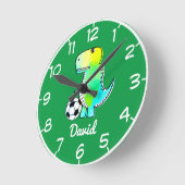 Aquarellgrüner Dinosaurier mit Individuelle Name Runde Wanduhr (Winkel)