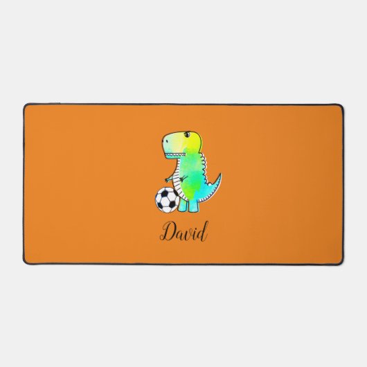 Aquarellgrüner Dinosaurier mit Individuelle Name Schreibtischunterlage (Vorderseite)