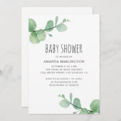 Aquarellgrüner Eukalyptus. Grüne Babydusche Einladung (Vorne/Hinten)