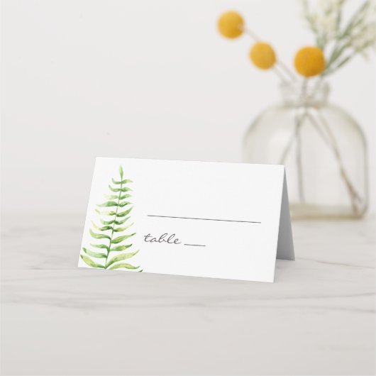 Aquarellgrüner Farn. Botanische Hochzeit von Holz Platzkarte (Vorderseite)