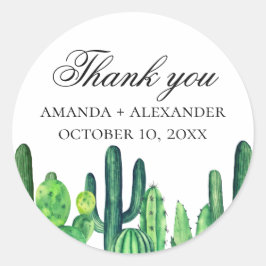 Aquarellgrüner Kaktus. Cacti Hochzeit danke Runder Aufkleber