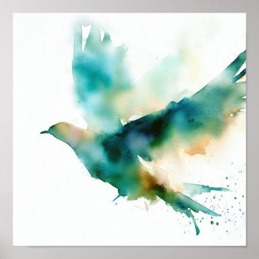 Aquarellgrüner Vogel in Flugkunstposter Poster (Vorne)