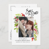 Aquarellgrünes Foto Save the Date Ankündigungspostkarte (Vorne/Hinten)