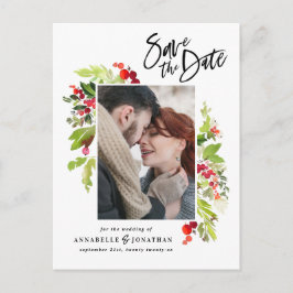 Aquarellgrünes Foto Save the Date Ankündigungspostkarte