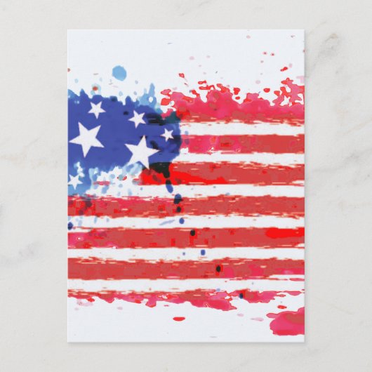 Aquarellgrunge Amerikanische Flagge Postkarte (Vorderseite)