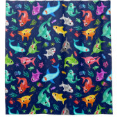 Aquarellhai Familie Adorable Ocean Duschvorhang (Vorderseite)