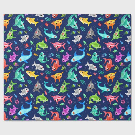 Aquarellhai Familie Adorable Ocean Geschenkpapier (Flach)