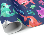 Aquarellhai Familie Adorable Ocean Geschenkpapier (Rolleneckpunkt)