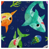 Aquarellhai Familie Adorable Ocean Stoff (Nahaufnahme)