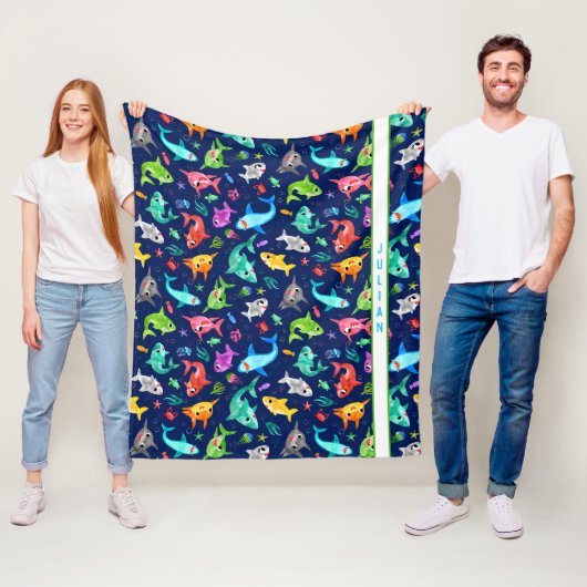 Aquarellhai Familie Adorable Personalisiert Fleecedecke (Beispiel)
