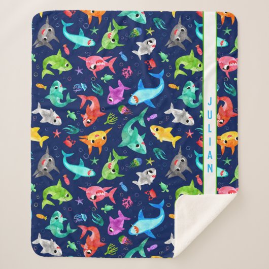 Aquarellhai Familie Adorable Personalisiert Sherpadecke (Vorderseite)