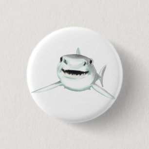 Aquarellhai lächelndes graugrünes Ozeantier Button