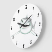 Aquarellhai lächelndes graugrünes Ozeantier Große Wanduhr (Winkel)