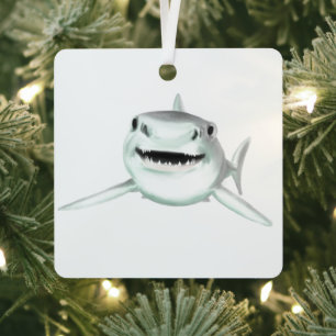 Aquarellhai lächelndes graugrünes Ozeantier Ornament Aus Metall