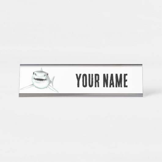 Aquarellhai lächelndes graugrünes Ozeantier Schreibtischnamensplakette (Vorderseite )