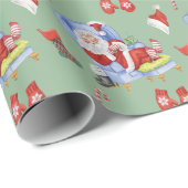 Aquarellhaltung Santa Hand bemalt Geschenkpapier (Rolleneckpunkt)