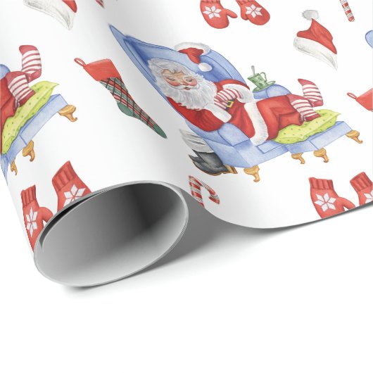 Aquarellhaltung Santa Hand bemalt Geschenkpapier (Rolleneckpunkt)
