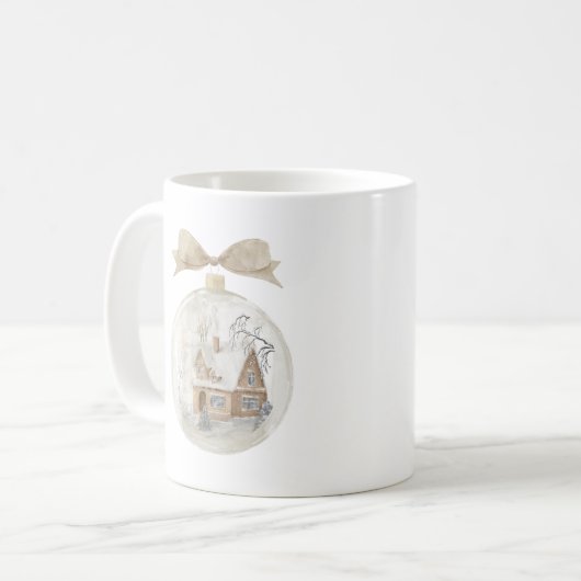 Aquarellhaus im Schnee Globe Kaffeetasse (Vorderseite Links)