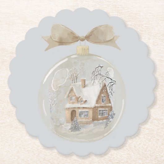 Aquarellhaus im Schnee Globe Untersetzer (Vorderseite)