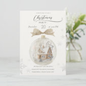 Aquarellhaus in Snow Globe Weihnachten Einladung (Stehend Vorderseite)