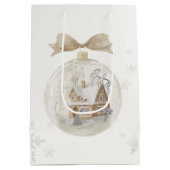 Aquarellhaus in Snow Globe Weihnachten Mittlere Geschenktüte (Rückseite)
