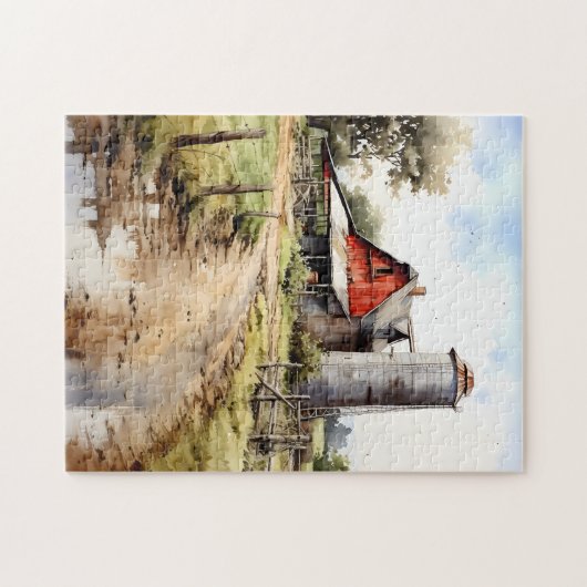 Aquarellhaus mit Silo Puzzle (Horizontal)