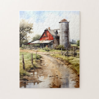 Aquarellhaus mit Silo Puzzle