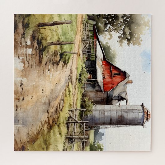 Aquarellhaus mit Silo Puzzle (Horizontal)