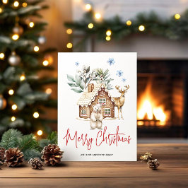 Aquarellhaus, Polar Bear & Reindee Feiertagskarte