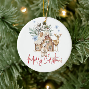 Aquarellhaus, Polar Bear & Reindee Keramik Ornament